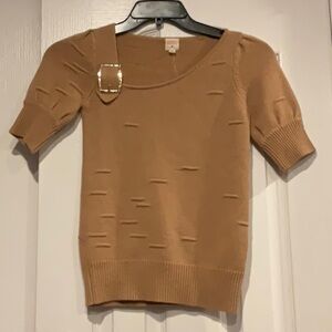 Lauren Moffat Cashmere & Wool Blend SS Sweater in Tan - Size XS